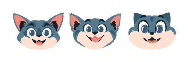 Set of three pieces locks in faces of cats. Cartoon style, Illustration vector