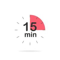 15 minutes timer. Stopwatch symbol in flat style. Isolated vector illustration
