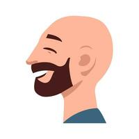 resumen masculino retrato, cara lado vista. el cara de un sonriente calvo hombre con un barba en perfil. aislado vector ilustración.