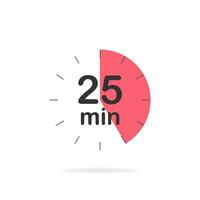 25 minutes timer. Stopwatch symbol in flat style. Editable isolated vector illustration.