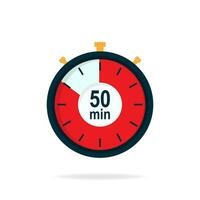 50 minutes timer. Stopwatch symbol in flat style. Editable isolated vector illustration.