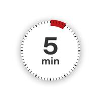 5 minutes timer. Stopwatch symbol in flat style. Editable isolated vector illustration.