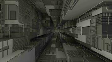 Sombrio Ciência ficção quadrado túnel com eletrônico lasca textura fundo video