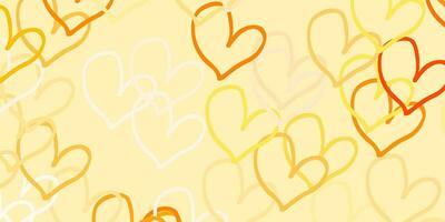 Light Orange vector background with hearts.