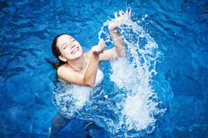 Beautiful woman on the swimming pool photo