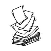 Stack of paper pages line art. Blank sheets. Hand drawn doodle vector illustration. Doodle paper heap. Contract document pile