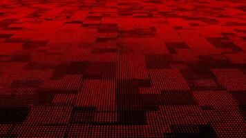 rosso particelle piazza scatola modello in movimento 3d tecnologia cyberspazio sfondo. digitale matrice futuristico sfondo video