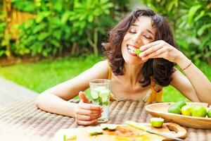 Woman having breakfast photo