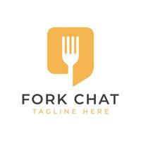 Fork and Chat Icon Abstract Logo for Business Food Mobil App Concept. Creative Idea Branding Design Template. vector