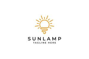 Sun and Bulb Symbol. Creative Idea and Think Logo. Abstract Icon Illustration of Sunset at Beach and Lamp. vector