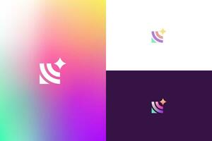 Box and 4 Point Star Abstract Mobile App Icon Logo with Gradient Colorful. Business Company Simple Minimalist Branding. vector
