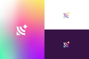 Box and 4 Point Star Abstract Mobile App Icon Logo with Gradient Colorful. Business Company Simple Minimalist Branding. vector