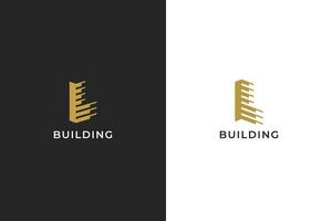 letra l edificio construcción logo marca. firmar símbolo negocio empresa icono departamento, hotel, Residencial, real bienes, propiedad, horizonte. lujo oro color. vector