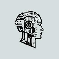 artificial inteligencia cabeza robot ai logo, cabeza hembra o masculino robótico cabeza cerebro para artificial inteligencia símbolo vector