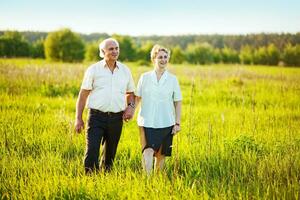 Beautiful happy couple in a field photo