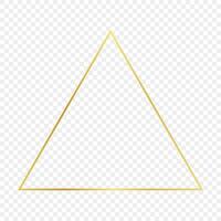 Gold glowing triangle frame isolated on background. Shiny frame with glowing effects. Vector illustration.