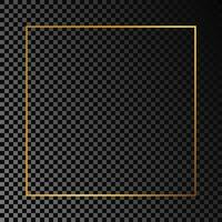 Gold glowing square frame isolated on dark vector