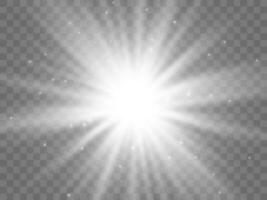 Sunlight on a background. Isolated white rays of light. Vector illustration