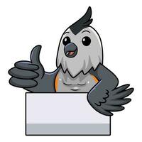 Cute black crested titmouse cartoon giving thumb up vector