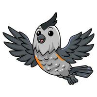 Cute black crested titmouse cartoon flying vector