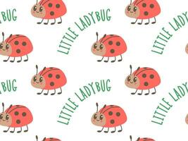 Cute baby ladybug seamless pattern. Carton doodle style, Funny Red Ladybugs. Flat vector illustration.