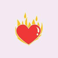 Vector heart on fire, isolated on white background. heart in flame, in flat design. vector illustration