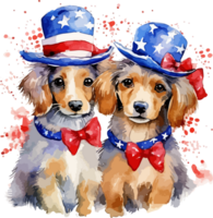 EUA bandeira cachorro cupple aquarela, aguarela cachorro cupple, 4º Julho cachorro png