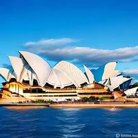 Sydney ópera casa con mar y azul cielo ai generar azul cielo foto