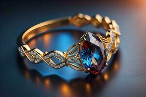 Jewelry ring with precious stones. Jewelry background. ai generative photo