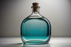 Bottle with a liquid on a solid color background. ai generative photo