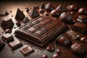 Chocolate truffles on a dark background. ai generative photo