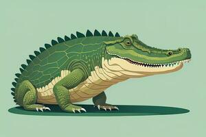 Crocodile on green background. Vector illustration in retro style. ai generative photo