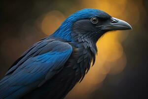 Close up portrait of a black raven, Corvus corax. ai generative photo