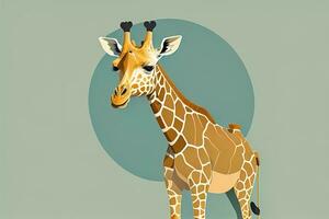 Giraffe isolated on green background. Cartoon style. Vector illustration. ai generative photo