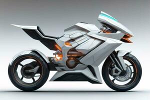 a white super sports motorcycle on a gray background. ai generative photo