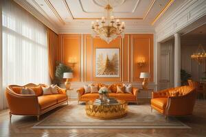 Luxury living room interior with furniture, ai generative photo