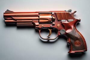 Semi-automatic handgun on a solid color background. Close-up. ai generative photo