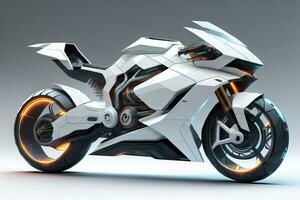 a white super sports motorcycle on a gray background. ai generative photo