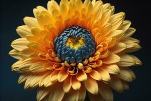 hermosa amarillo dalia flor en oscuro fondo, de cerca. ai generativo foto