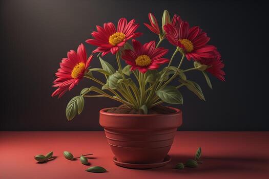 flores en un maceta en un sólido color antecedentes. ai generativo foto