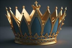 low key image of beautiful golden queen, king crown. ai generative photo