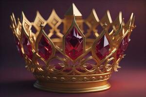 low key image of beautiful golden queen, king crown. ai generative photo