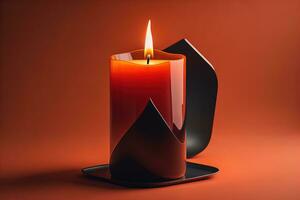 Creative burning candle on a wooden background. ai generative photo