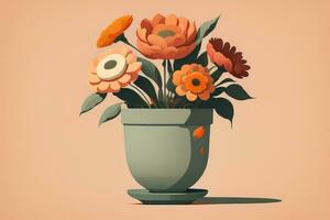 Flowerpot with daisies. Vector illustration in retro style. ai generative photo