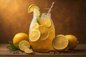 Glass of lemonade with fresh lemons. ai generative photo