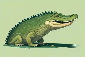 Crocodile on green background. Vector illustration in retro style. ai generative photo