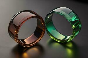 Colorful glass rings on a black background. ai generative photo