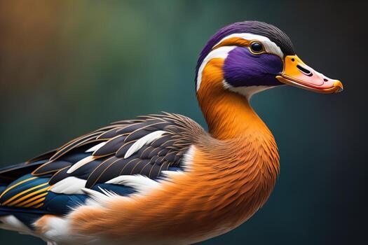 Beautiful duck on a solid color background. ai generative photo