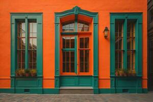 Colorful windows of a typical house in the city, ai generative photo