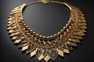 Gold necklace on a mannequin on a black background. ai generative photo